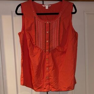 croft & barrow Bright Orange Sleeveless Button-Front Top with Embroidery